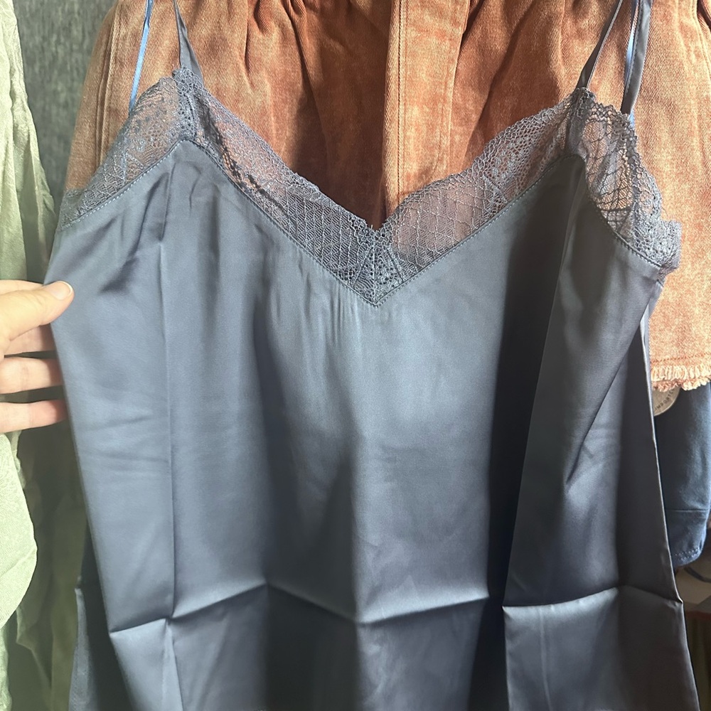 Elegant Blue Lace Trim Camisole
